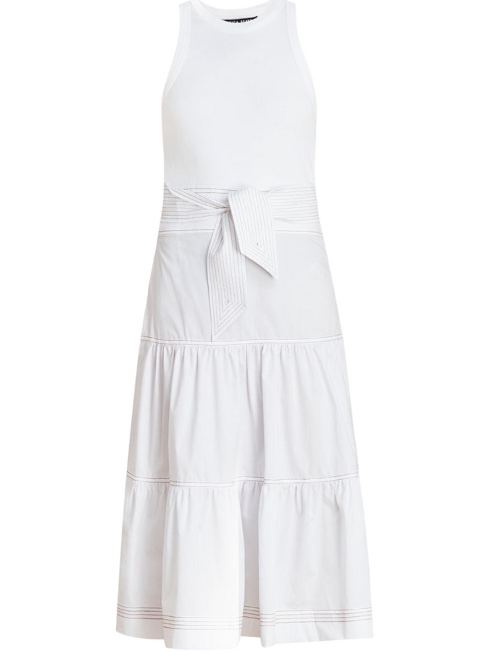 Veronica Beard Austyn Tiered White Midi Dress Tie Waist Size M - Picture 2 of 11